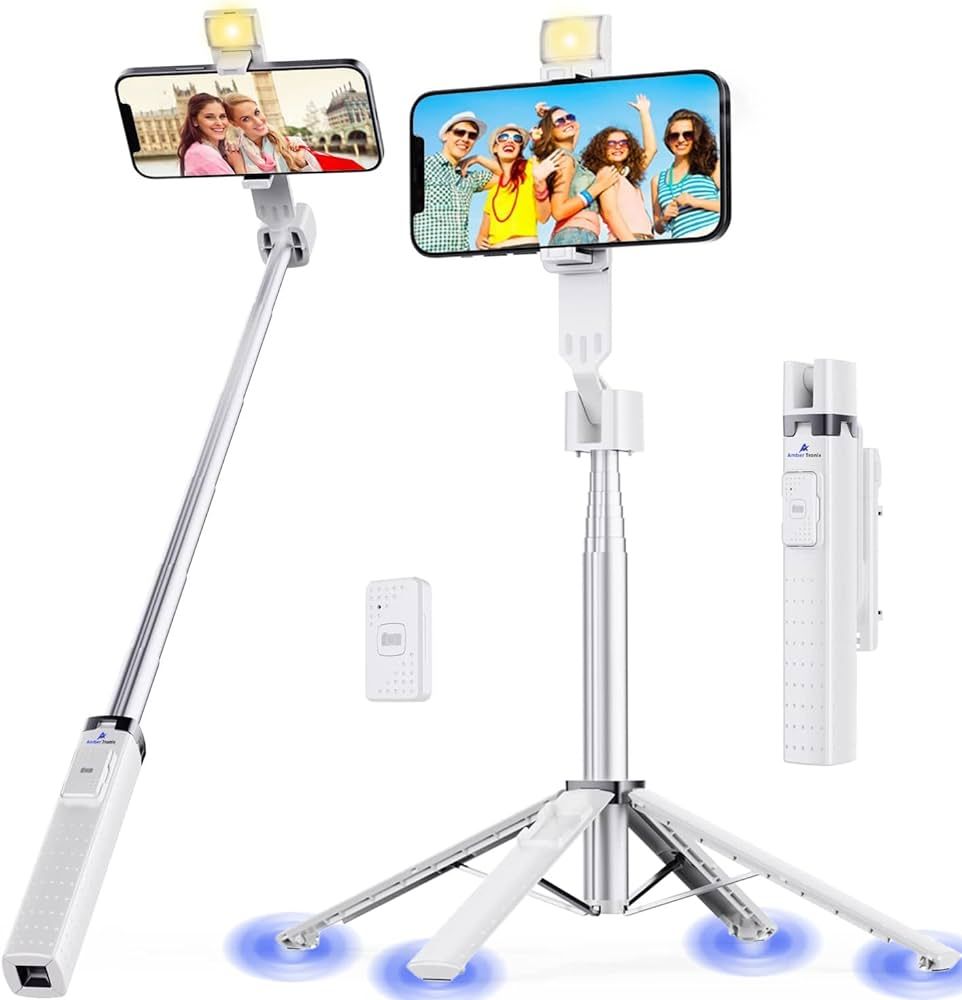 Ambertronix 40” Selfie Stick Tripod Quadrapod, Onboard Light, Wireless Bluetooth Remote, Extend... | Amazon (US)