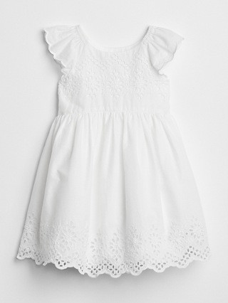 Gap Baby Eyelet Flutter Dress White Size 12-18 M | Gap US