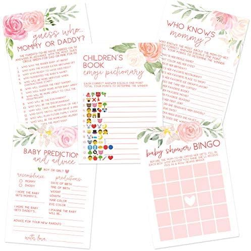 Floral Baby Shower Game Set, Contains 5 Games, 50 Sheets Each, Fun Baby Shower Games & Activities... | Amazon (US)