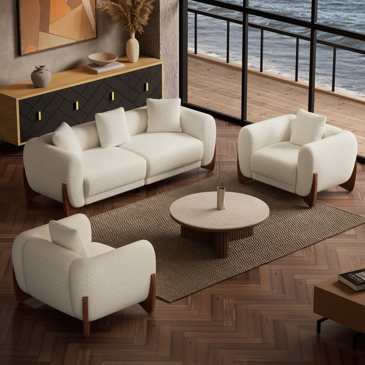 3 Piece Modern Living Room Set, Couch Sofa And Accent Chair | Wayfair North America