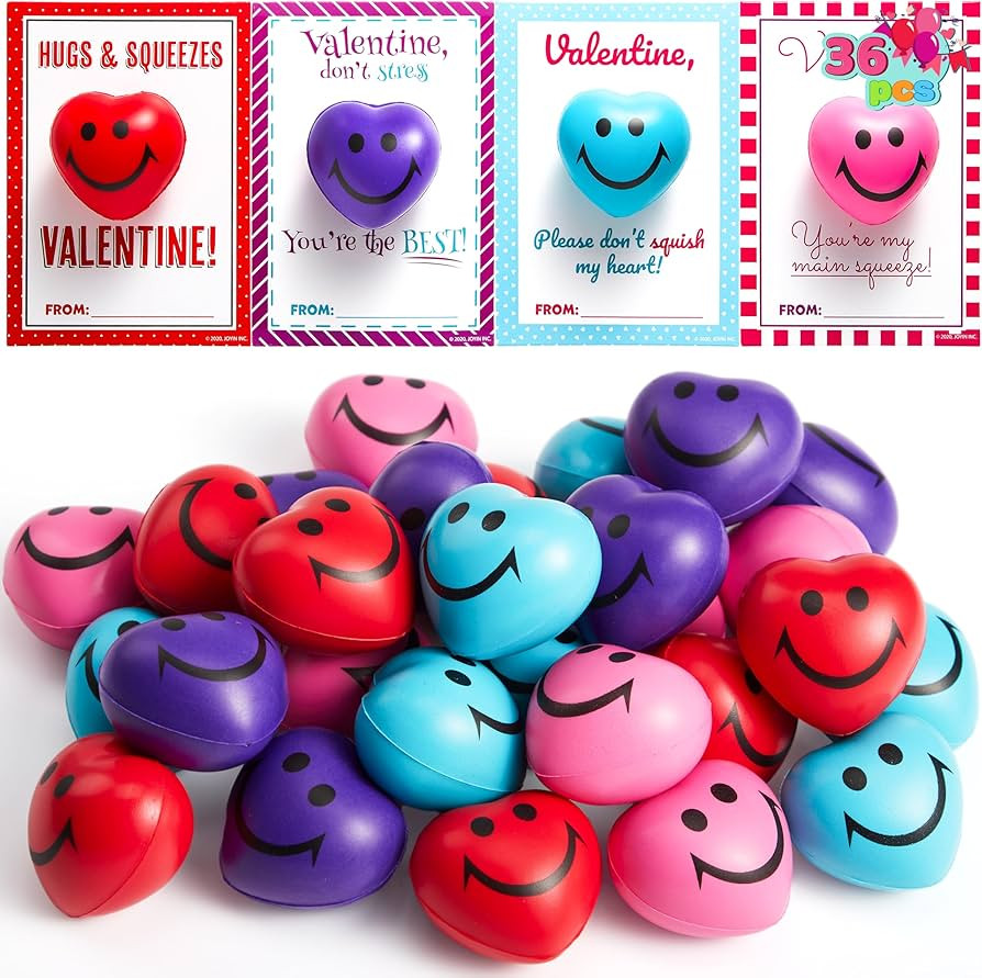 JOYIN 28 Packs Heart Shape Stress Ball with Cards Stress Relief Fidget Toy for Valentine Party Fa... | Amazon (US)