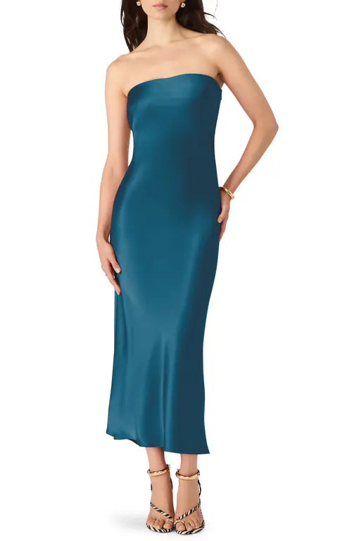 Steve Madden Jessamine Strapless Stretch Satin Dress in Deep Teal at Nordstrom, Size Large | Nordstrom