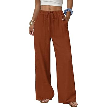 Sampeel Wide Leg Pants for Women Flowy Palazzo Drawstring Elastic Waist Trousers with Pockets Sum... | Amazon (US)