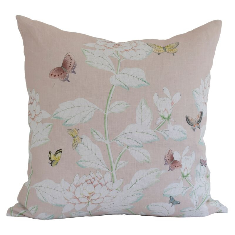 Ariel Okin x Dawn Wolfe Chinoiserie 20x20 Pillow, Blush Linen | One Kings Lane