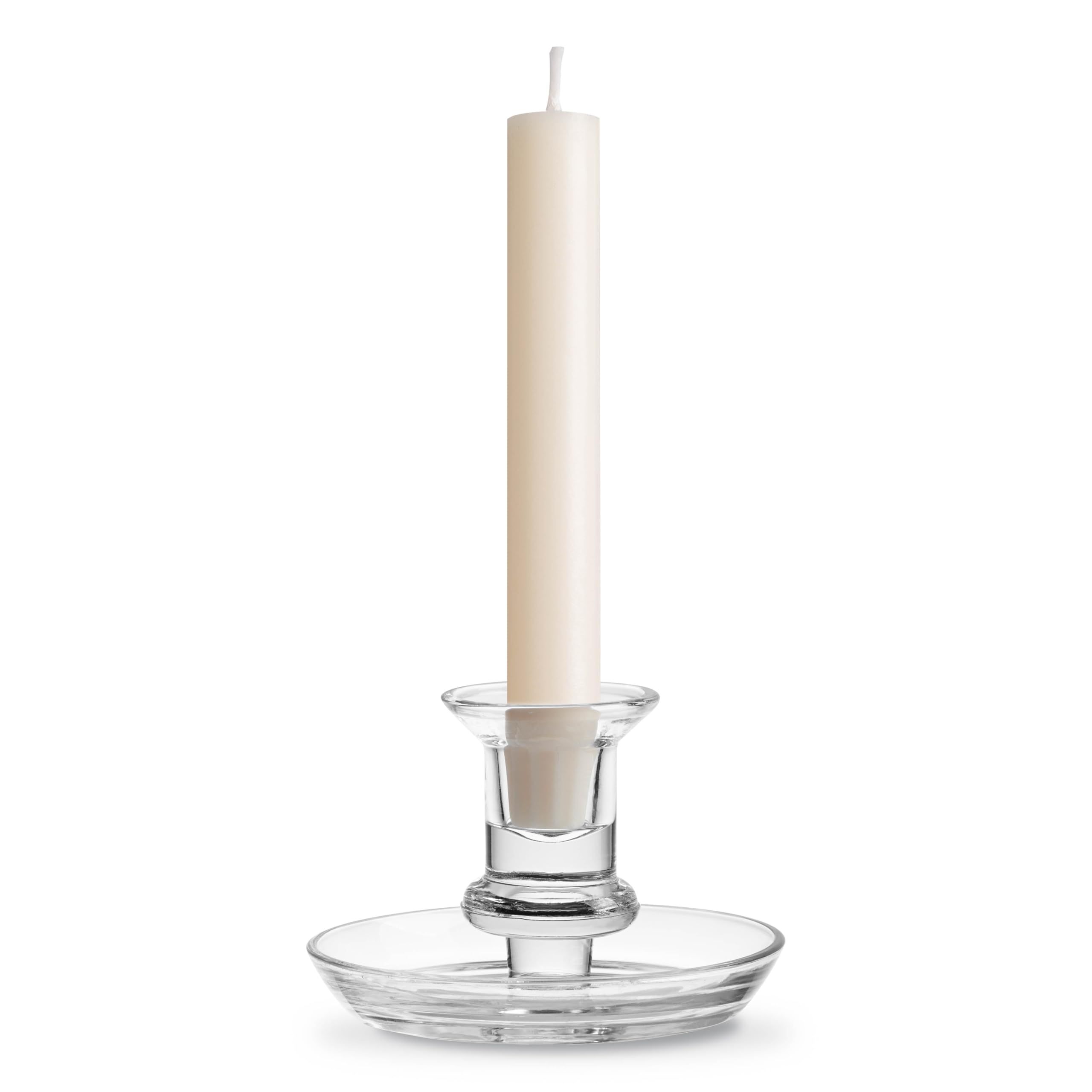 Torre & Tagus Delia Clear Glass Candle Holder for Candlestick with Drip Tray, 3 Inch Tall Taper Candle Holder for Standard Candle Sticks, Vintage Home Decor Dinner Tablescape Wedding Centerpiece | Amazon (US)