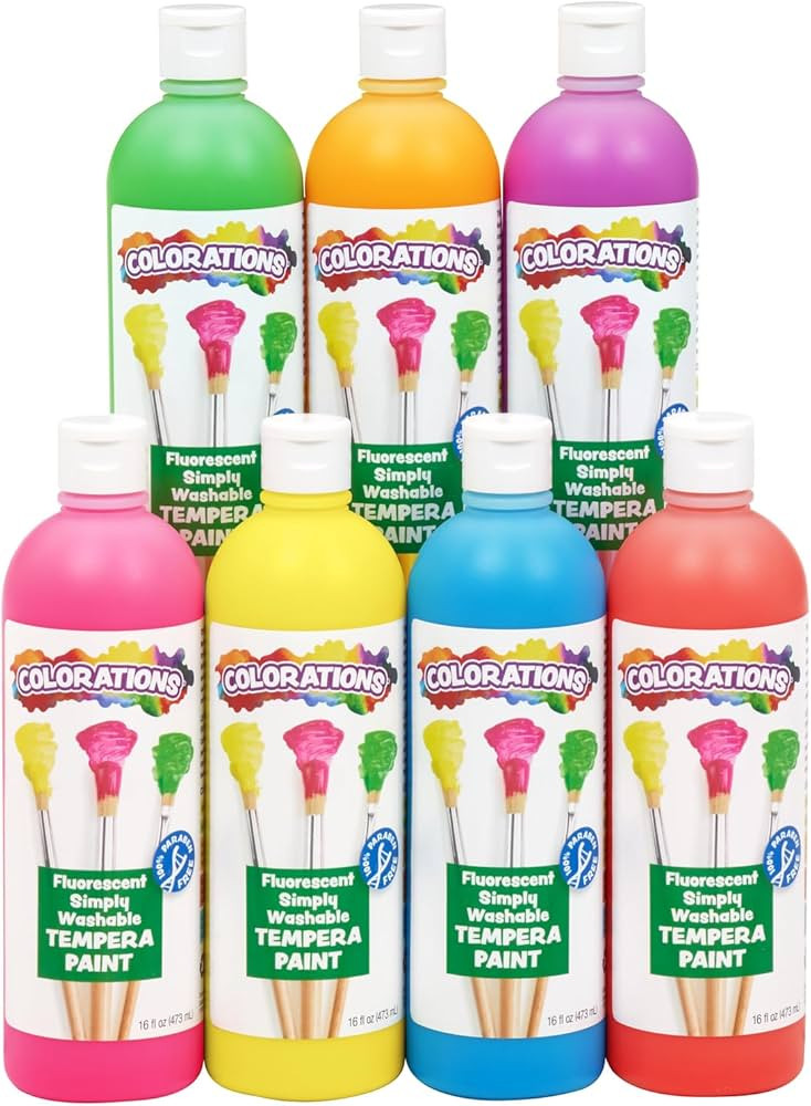 Colorations Washable Tempera Paint, Set of 7, 16 fl oz, Set of 7, Neon, Neon, Non Toxic, Vibrant,... | Amazon (US)