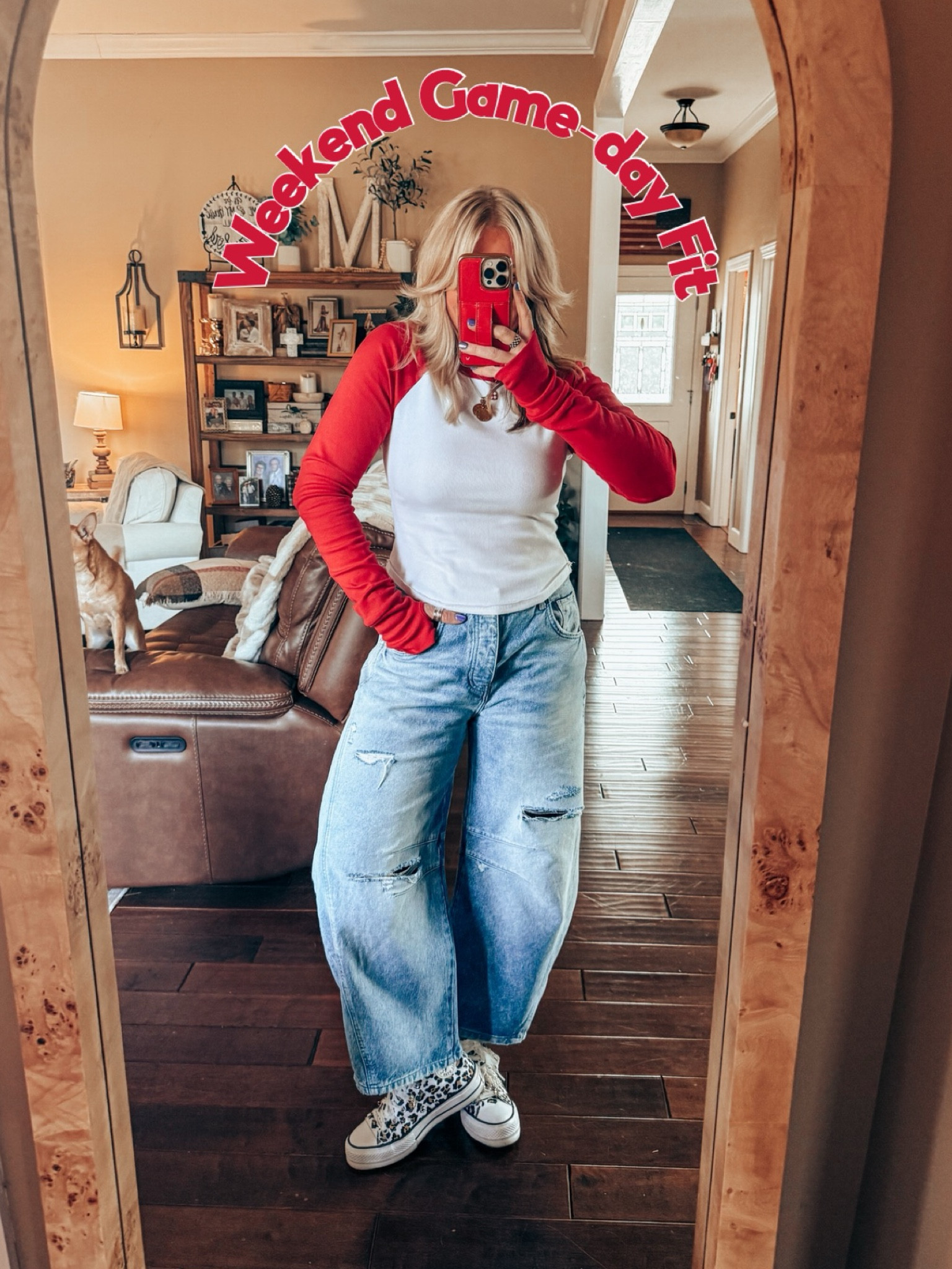 Weekend game day fit 🏀
Long sleeve tee - M
Jeans - sized down one 
Sneaks - sized down one 


#LTKStyleTip #LTKOver40 #LTKFindsUnder100