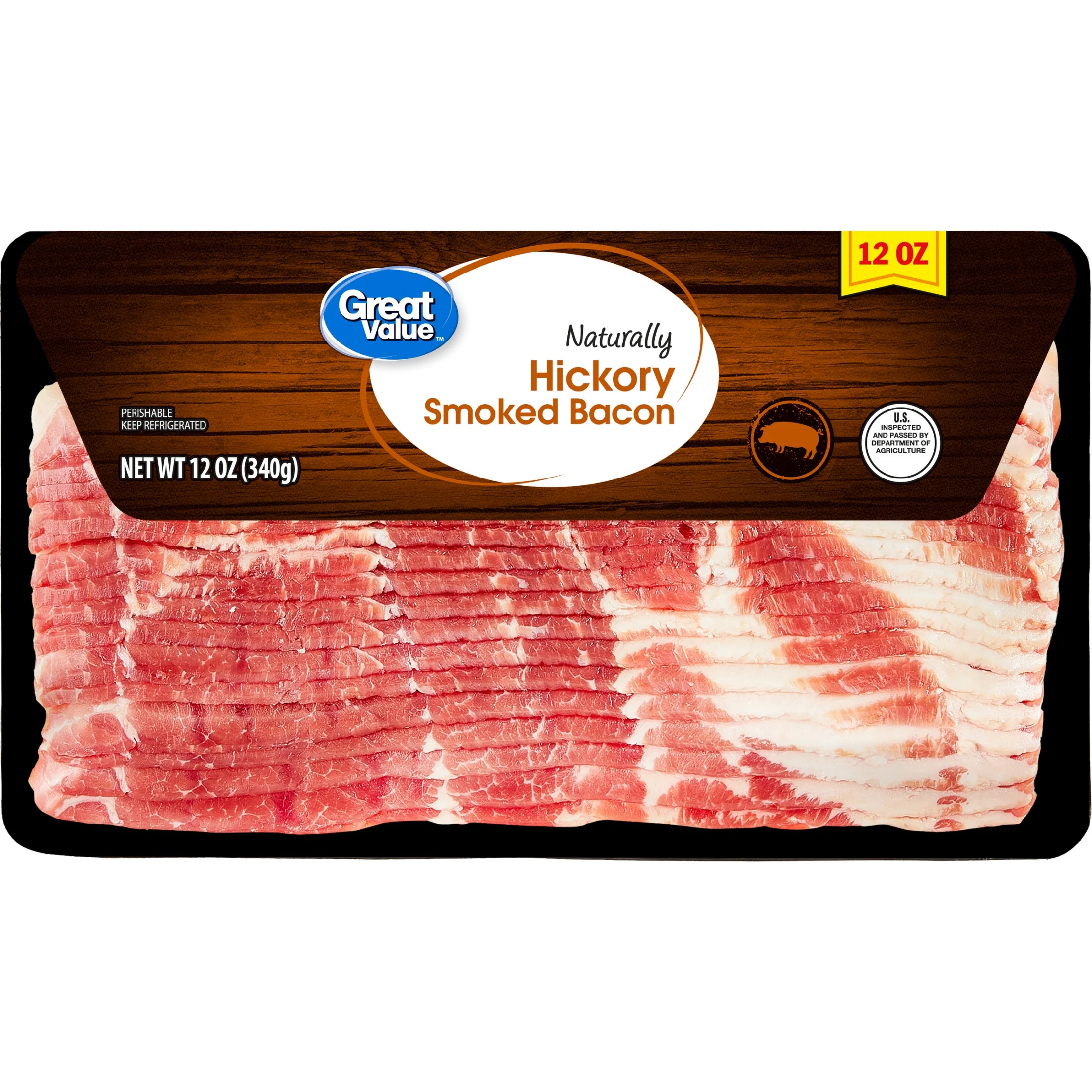 Great Value Naturally Hickory Smoked Sliced Bacon, 12 oz | Walmart (US)