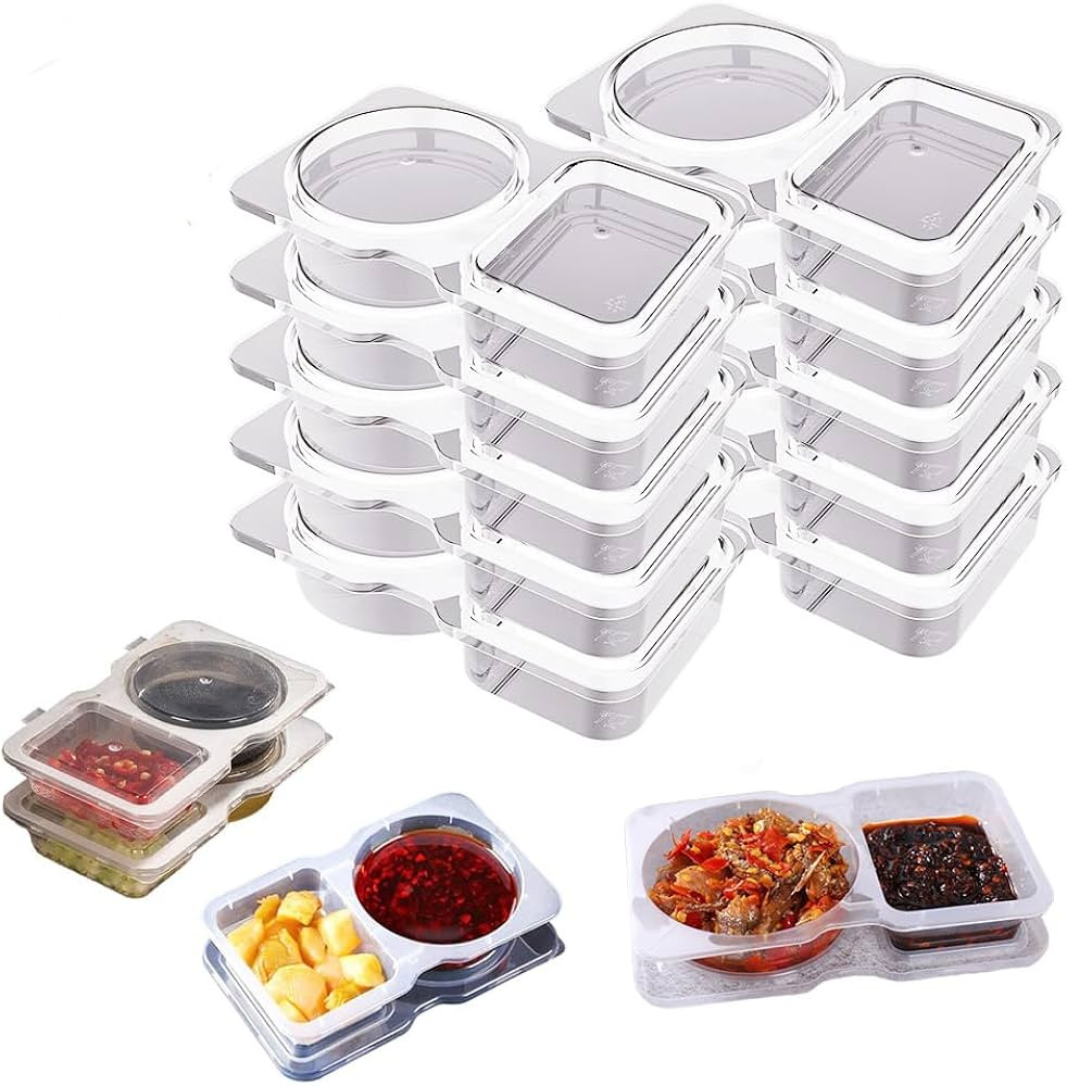 Double Compartment Condiment Container, Disposable Condiment Container with Lids, Snack Pack Cont... | Amazon (US)