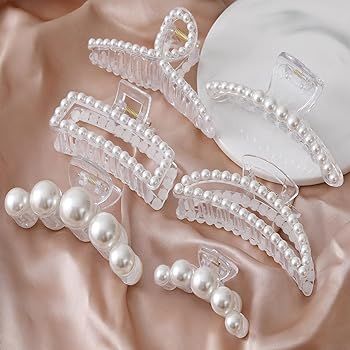 6 Pack Large Pearl Claw Clips Hair Clips for Women Thick and Thin Hair, Multi-Styles Non-slip Str... | Amazon (US)
