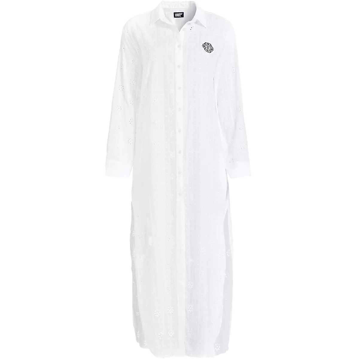 Women's LE x T and T Monogrammed Eyelet Button Down Maxi Cover-up Dress | Lands' End (US)
