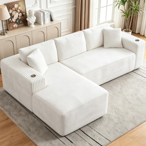Cloud Sectional Boneless Couches for Living Room,Modular Sectional Sofa with 2 Cup Holders,Memory Foam Cloud Couch with L Shaped Oversized Chaise,No Assembly Needed Plush Corduroy Sofa,Beige | Amazon (US)