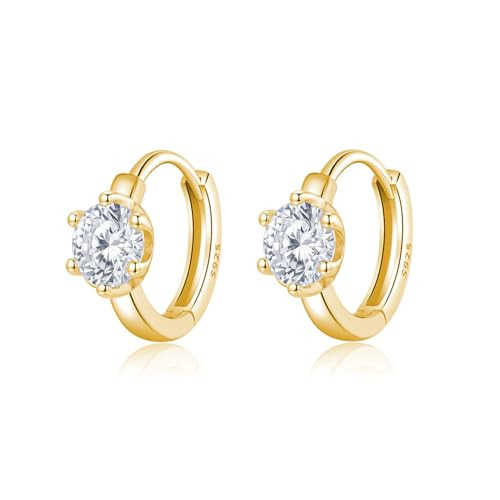 Reffeer Solid 925 Sterling Silver CZ Huggie Hoop Earrings for Women Teen Girls Cubic Zirconia Huggie Earrings Small Huggie Earrings (B-18K Gold Plated) | Amazon (US)
