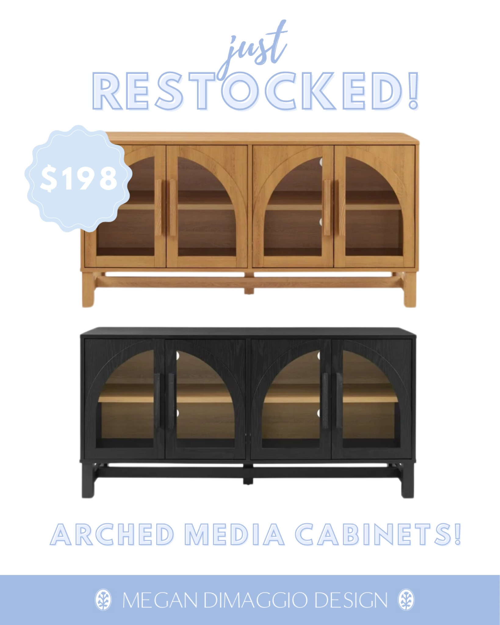 Yay!! Restock alert! 🚨 on these affordable arched door media cabinets!! Amazing value at under $200 each…two color options! These are such a great designer look for way less! 😍🙌🏻🏃🏼‍♀️

#LTKSaleAlert #LTKHome #LTKFamily