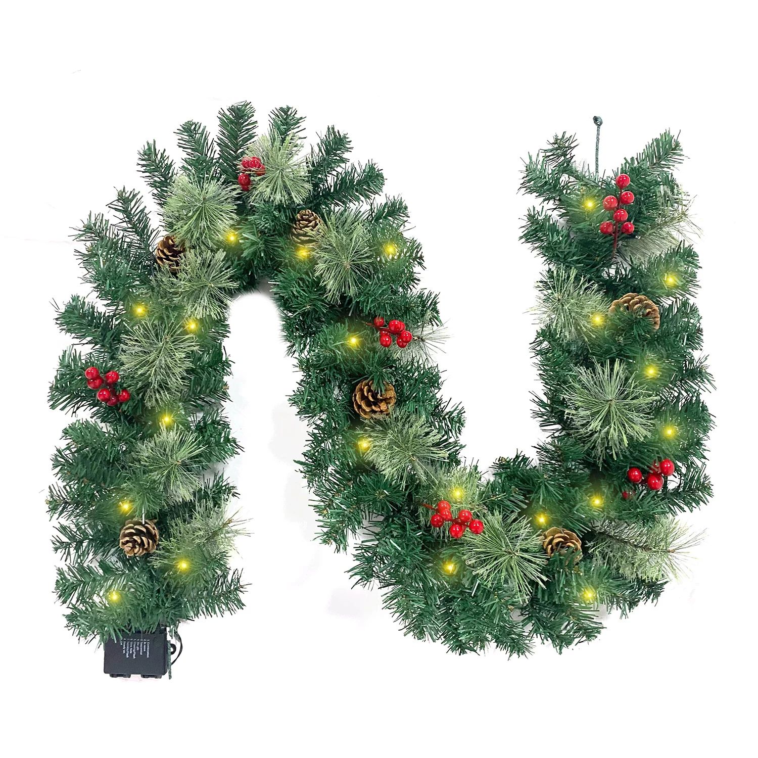 Christmas Garland Pre-Lit Artificial Green with Pine Cones Berry Clusters 40 Lights 6ft for Winte... | Walmart (US)