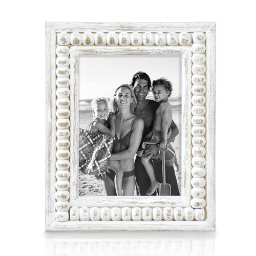 MACVAD Whitewashed Wood Beaded 5x7 Picture Frame - Farmhouse Style Rustic Photo Frame, Boho Picture Frame as 5 x 7 Photo Frame for Tabletop Display 5x7 Photo | Amazon (US)