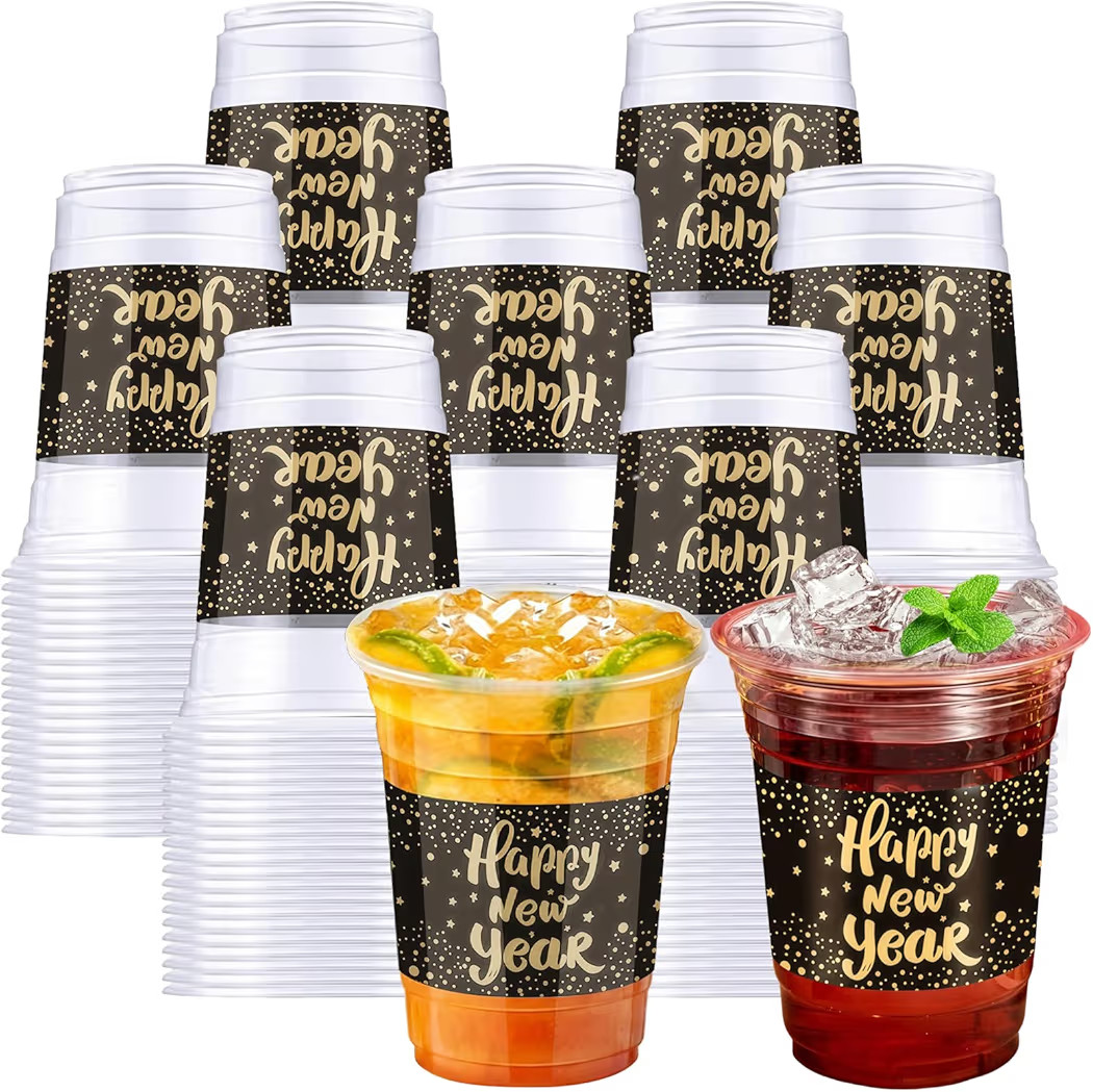200 Pcs 2026 Happy New Year Party Plastic Cups 16 oz Disposable Clear Cups for New Years Eve Fest... | Amazon (US)
