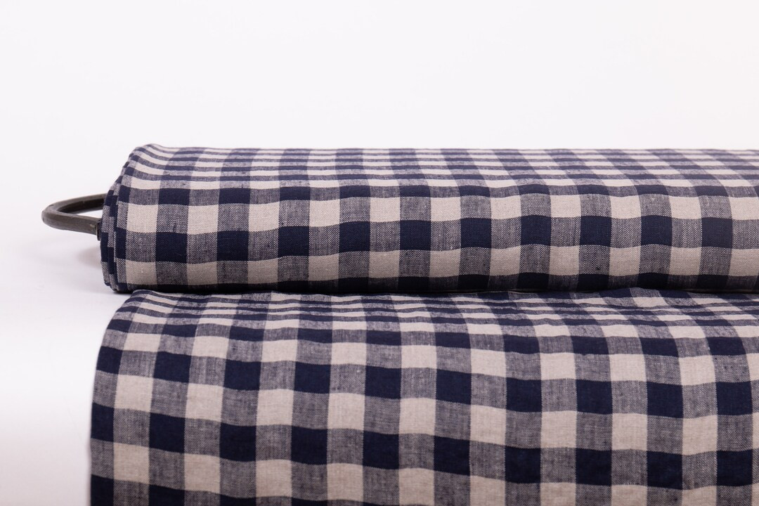 Medium Weight Linen Fabric in a Navy Blue Gingham Check Pattern. Pre-washed, Suitable for Use in ... | Etsy (US)