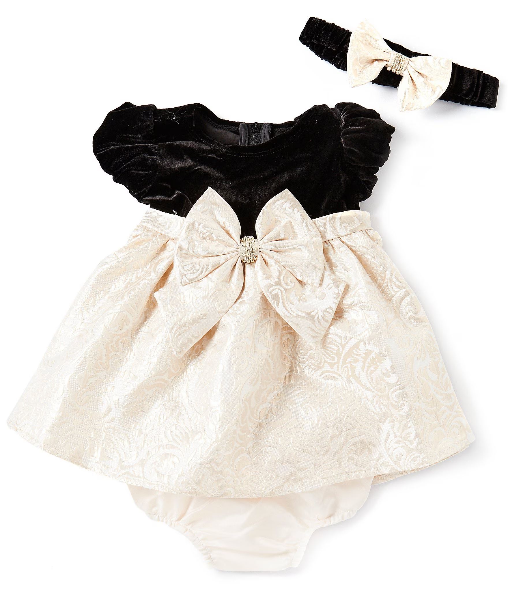Baby Girls 3-24 Months Puffed Sleeve Velvet/Brocade Skirted Fit And Flare Dress | Dillard's