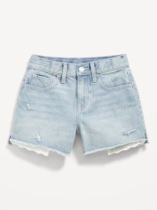 High-Waisted Exposed Lace-Pocket Jean Shorts for Girls | Old Navy (US)