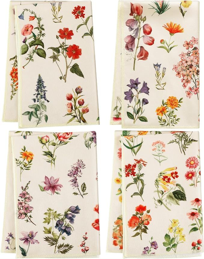 Preboun Set of 4 Vintage Wildflower Dish Towels for Kitchen Decorative 16 x 24 Inch Floral Kitche... | Amazon (US)