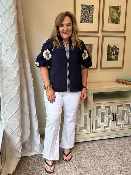 This blouse is restocked. I love it! Navy with the floral embroidery. Wearing an XL. 
Jeans size 14. I always size up in white denim. 

Linking some great Avara new arrivals  

Vacation outfit spring break spring outfit Easter 

15% off at shop Avara. code NANETTE15

#LTKmidsize #LTKover40 #LTKfindsunder100