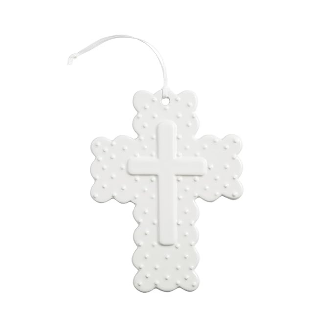 Mud Pie White Ceramic Dot Decorative Cross | Amazon (US)