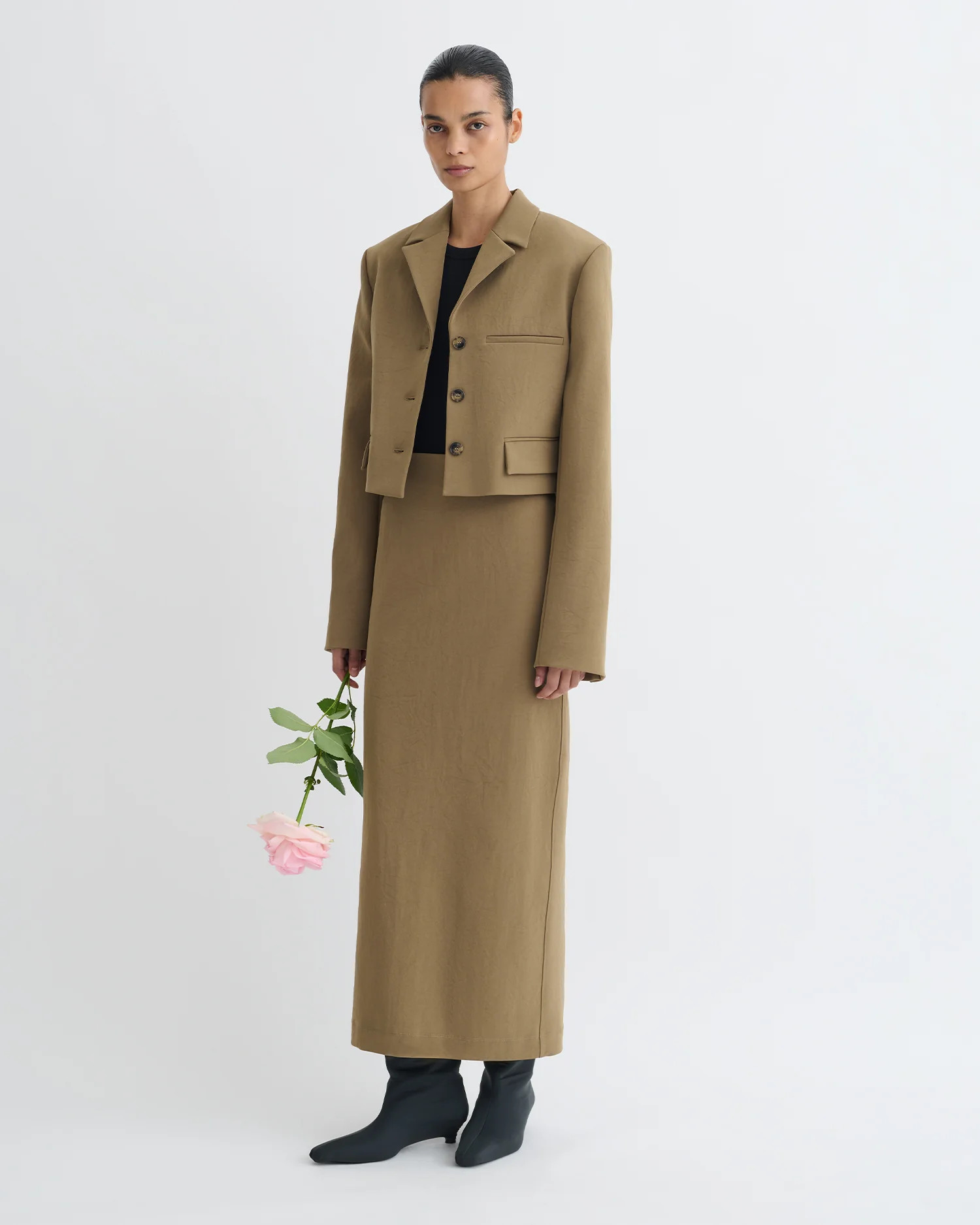 Sinead - Cropped Paper Jersey Blazer - Brown | Nanushka