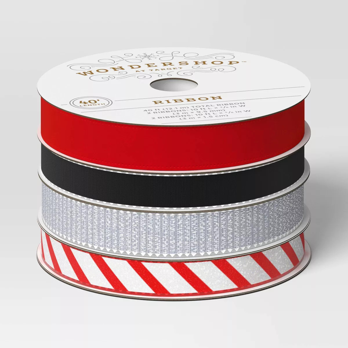 4 End Fabric Christmas Ribbon 40' Red/White/Silver - Wondershop™ | Target