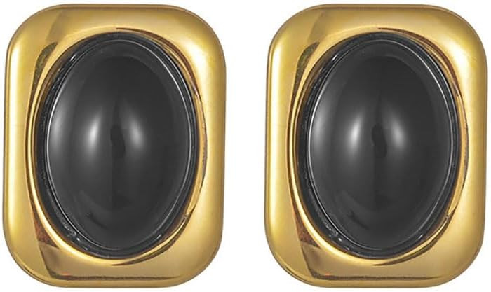 Kokoma Gold Statement Chunky Stud Earrings for Women Stainless Steel Oval Stone Geometric Square ... | Amazon (US)