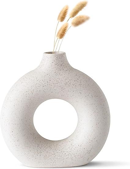 Ceramic Vase, Pampas Grass Vase, Modern Vase for Home Decor, Donut Vase, Round Vase Matte Minimal... | Amazon (US)