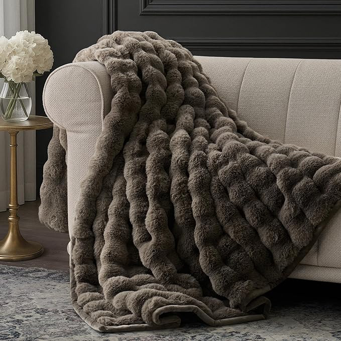 EverGrace Ultra Soft Luxury Fluffy Faux Rabbit Fur Throw Blanket, Thick Warm Bubble Throw for Bed... | Amazon (US)