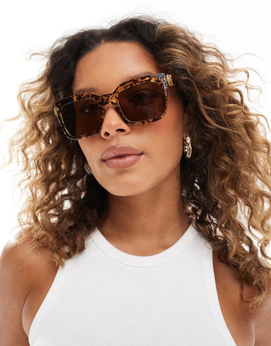 Pieces rectangle sunglasses in brown tortoise shell | ASOS (Global)