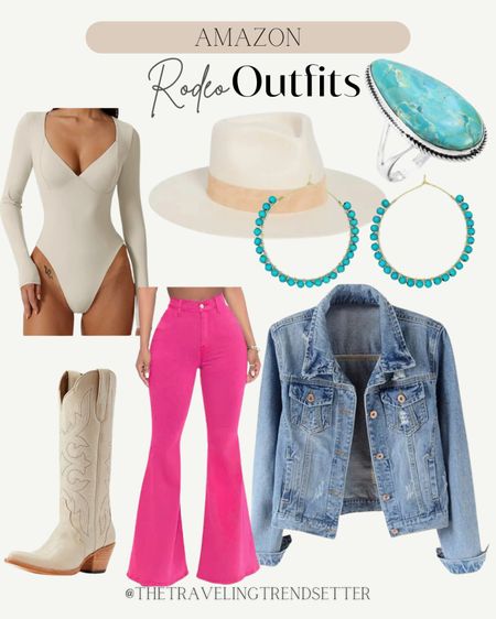 Houston rodeo outfit idea - PBR OUTFIT - NFR outfit - Nashville Valentine’s Day - business casual turquoise, ring, hoop, earrings, flag of color, hat, denim jacket, flares area, cowgirl boots, long sleeve, bodysuit, Amazon fashion

#LTKfindsunder100 #LTKfindsunder50 #LTKstyletip