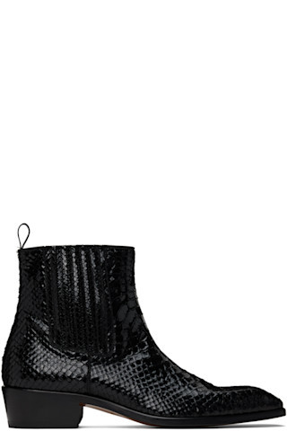 TOM FORD - Black Stamped Python Kenneth Chelsea Boots | SSENSE