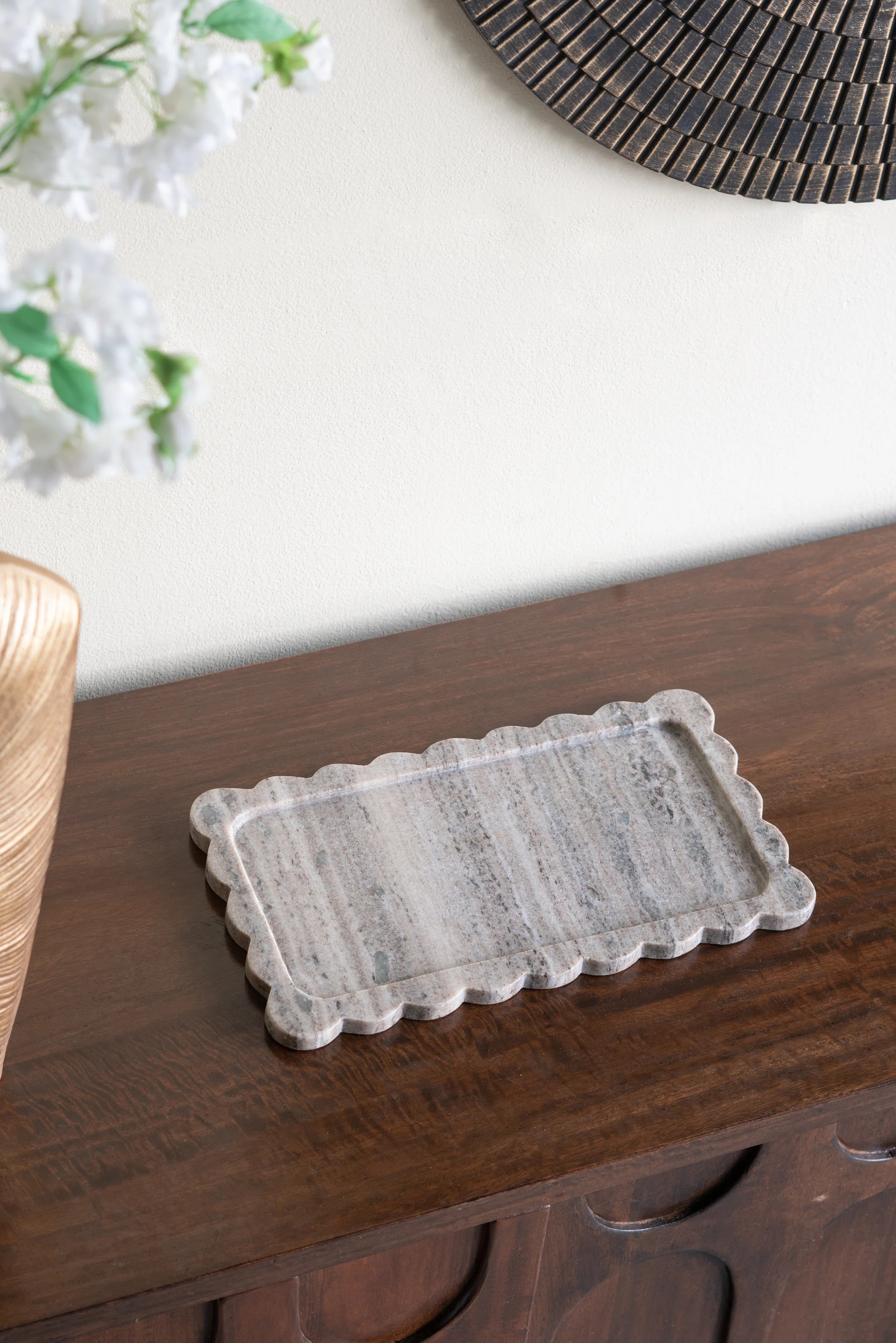 Elysium Scalloped Marble Tray With Natural Gray Finish | Wayfair North America
