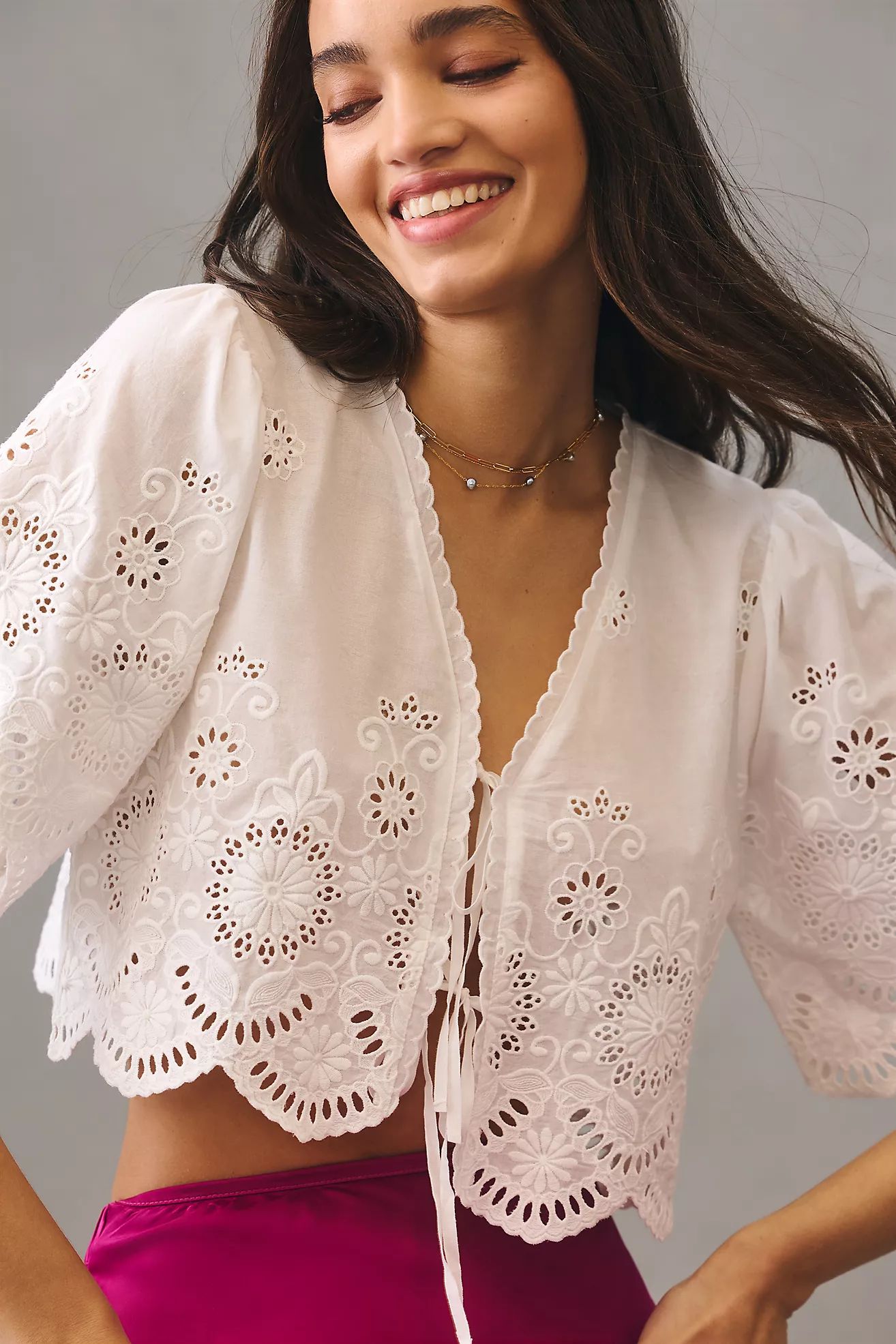By Anthropologie Cropped Eyelet Tie-Front Top | Anthropologie (US)