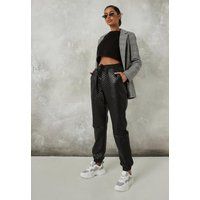 Black Quilted Faux Leather Joggers | Missguided (US & CA)