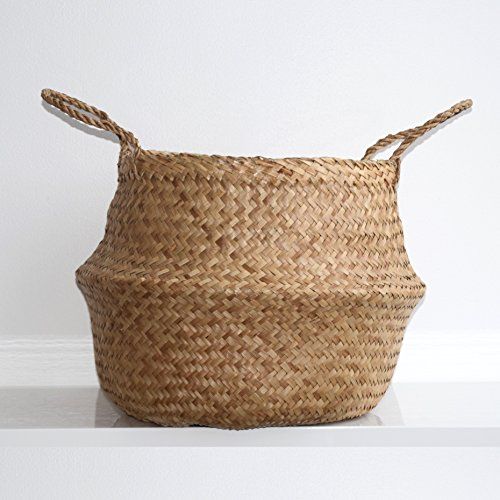 DUFMOD Large Natural Woven Seagrass Tote Belly Basket for Storage, Laundry, Picnic, Plant Pot Cover, | Amazon (US)