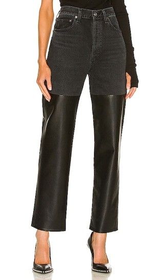 Pieced 90's Pinch Waist Jean in Howl & Detox Recycled Leather | Revolve Clothing (Global)