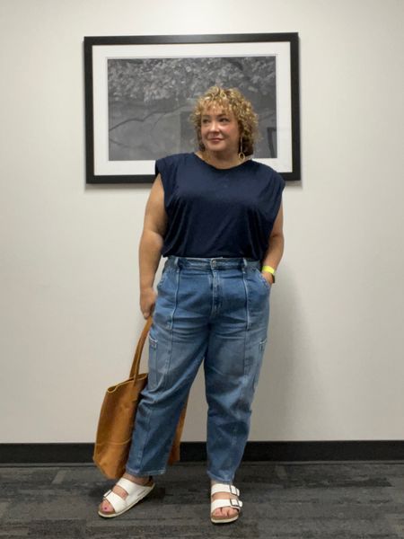 These cargo jeans are so cute and so comfy! I liked them paired with a shoulder pad tee and Birkenstocks for a day of running errands. The jeans come in petite and regular to size 16!

#LTKunder100 #LTKmidsize #LTKcurves