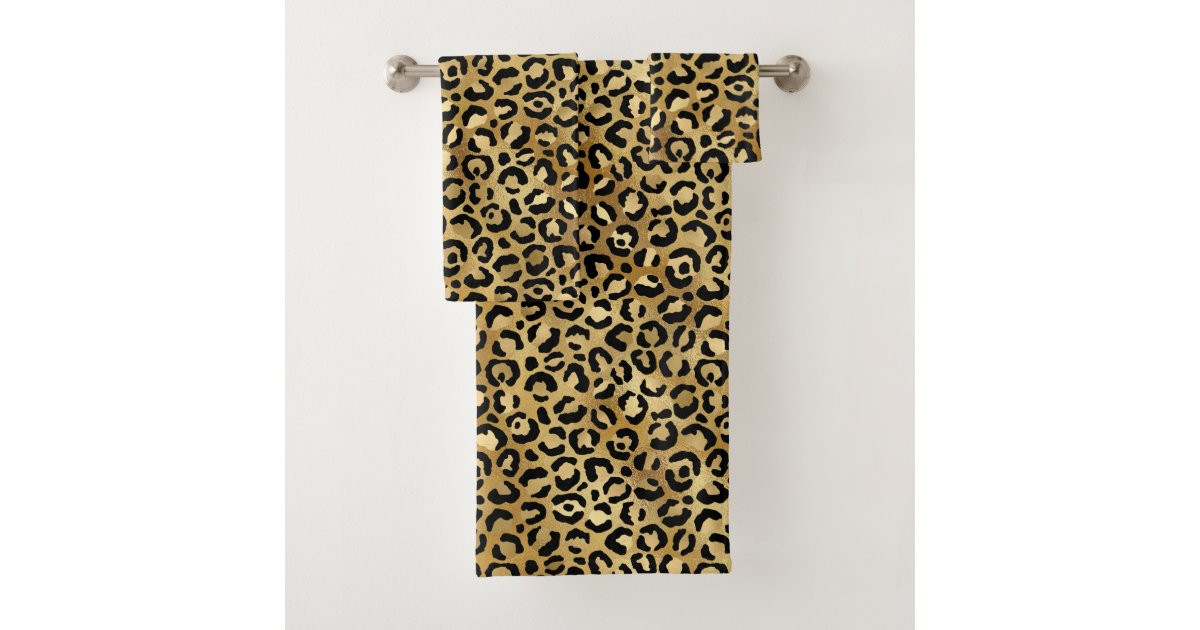 Leopard Print Pattern in Gold and Black Bath Towel Set | Zazzle