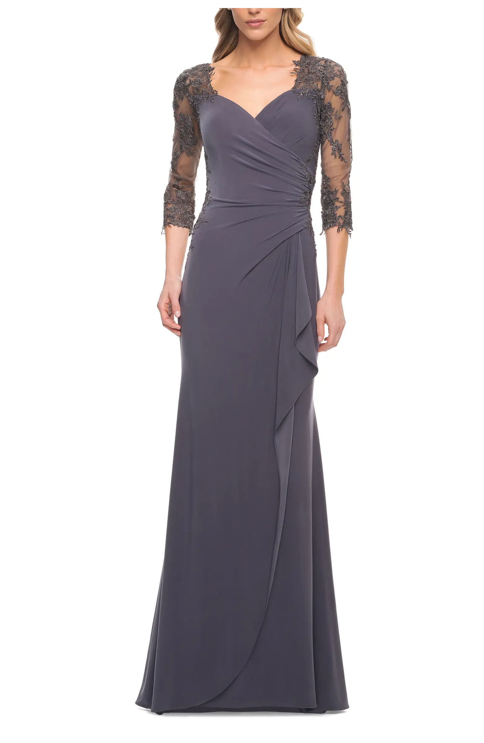 Lace and Net Jersey Gown with Illusion Sleeves | Nordstrom
