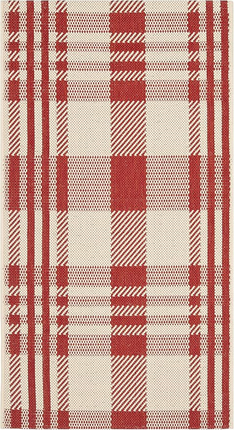 SAFAVIEH Courtyard Collection 2' x 3'7" Red/Bone CY6201 Plaid Indoor/ Outdoor-Waterproof Easy-Cle... | Amazon (US)