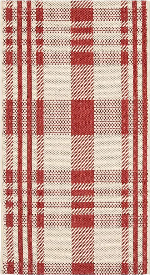 SAFAVIEH Courtyard Collection 2' x 3'7" Red/Bone CY6201 Plaid Indoor/ Outdoor-Waterproof Easy-Cle... | Amazon (US)