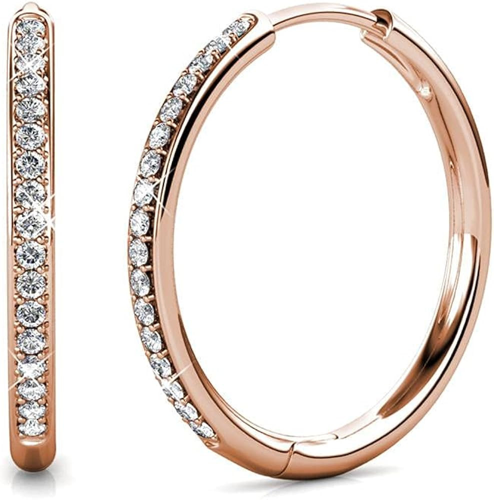 Amazon.com: Bianca “Fair” 18k White Gold Plated Swarovski Hoop Earrings, Silver Hoop Earrings... | Amazon (US)