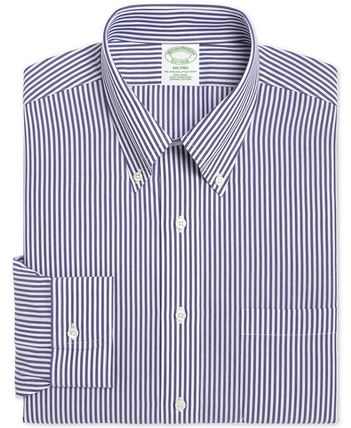 Men's Milano Extra-Slim Fit Non-Iron Broadcloth Blue Bengal Stripe Dress Shirt | Macys (US)