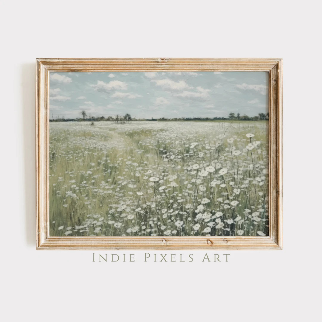 Spring Meadow Painting Wildflower Field Spring Landscape Print Painting Country Farmhouse Printab... | Etsy (US)
