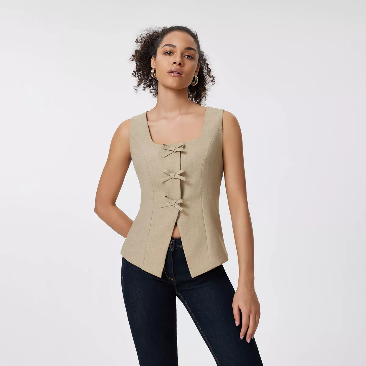 Women's Square Neck Sleeveless Front Bow Tie Closure Vest Top - A New Day™ | Target