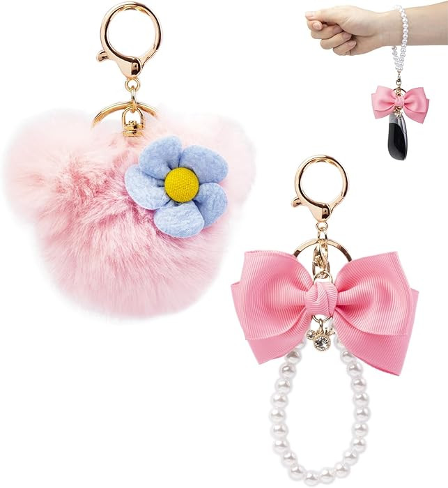 Keychain Wristlet, Bag Charms, Purse Charms, Pom Pom Keychain Cute Soft Artificial Rabbit Fur Plu... | Amazon (US)